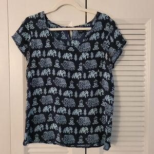 Lucky Brand Blue Silk Elephant Print Tee Size Med